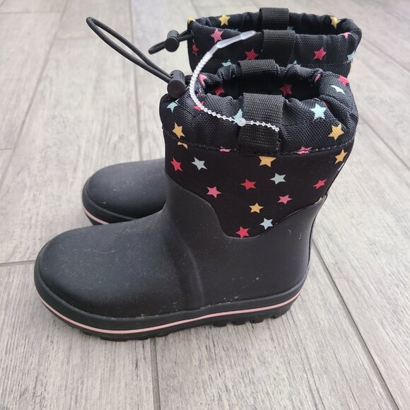 Cat & Jack Kids Black Star Print Rain Boots Size 11 Waterproof Pull-On Boots - Picture 4 of 11